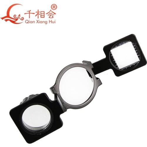 Glass Lens Magnifier With Scale Zinc Alloy Black Paint Three Folding Cloth Magnifying Glass Loupe