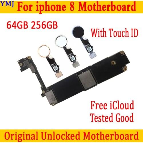 Motherboard For iPhone 8 64GB 256GB Mainboard With/NO Touch ID Fingerprint Logic Board Remove Unlocked With Full Chips plate