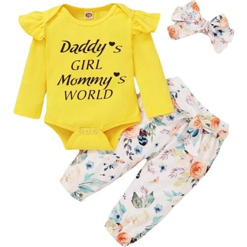 0-18M Newborn Baby Girls Clothes Baby Girl Outfits Toddler Girls Clothing Sets Letter Floral Infant New Born Clothes Set 3pcs