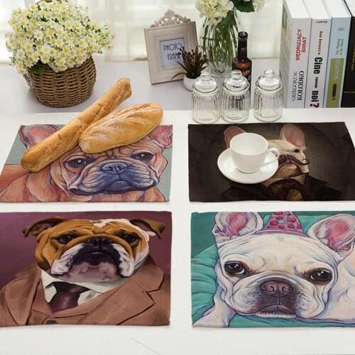 Non-slip insulation Placemat coaster for table dinner Cartoon Dog Table Mats cotton linen Pads Home Decor 42*32cm 0001