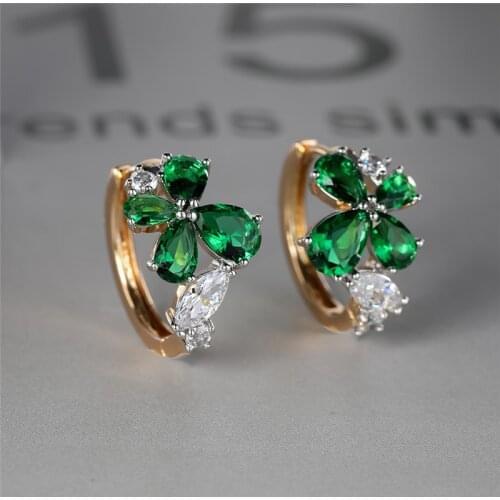 Charm Gold Color Small Hoop Earrings Fashion Female Green Zircon Stone Earrings For Women Dainty Crystal Flower Wedding Earrings