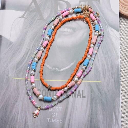 Candy Color Bohemian Pearls Clay Beaded Choker Necklace Multi-Layer Clavicle New Handmade Star Umbrella Pendant DIY Accessories