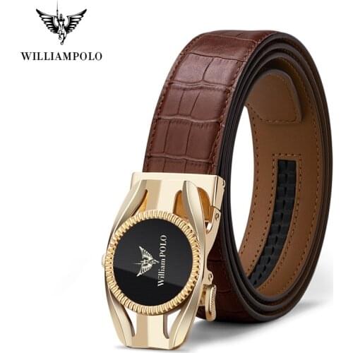 WilliamPolo 2021 Genuine leather Belt Men Luxury Brand Designer Top Quality Belts for Men Crocodile pattern Automatic Buckle