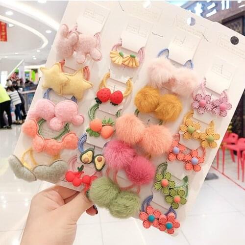 6/10/20 Pcs/Set Children Cute Acrylic Fruit Flower Hair Bands Baby Girls Nylon Scrunchies Rubber Bands Kids Hair Accessories