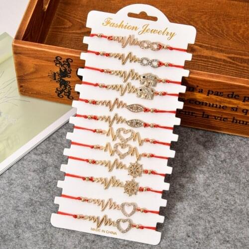 Handmade Woven Red Rope Chain Bracelet Set Crystal Elephant Evil Eye Charms Bracelets for Women Infinity Love Jewelry 12pcs/set