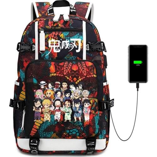 Anime Demon Slayer Backpack USB Charging Oxford Mochila School Bag Casual Shoulder Bag Travel Bag Student Laptop Bag Rucksack