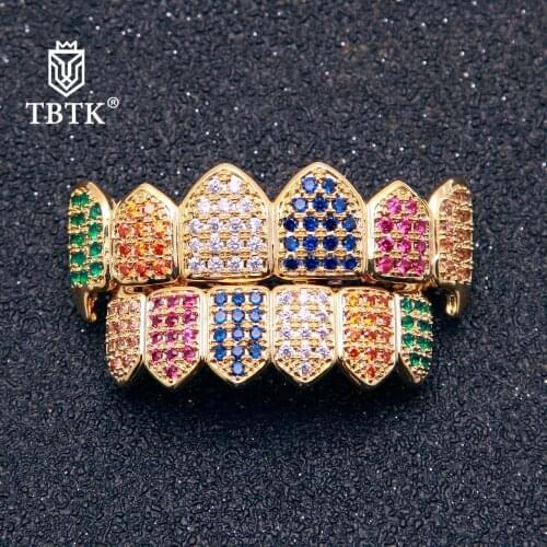 TBTK Rainbow Color Canine Dental Grills Top&Bottom Braces Beautiful Trendy Body Jewelry Unisex Adjustable Dental Braces Punk