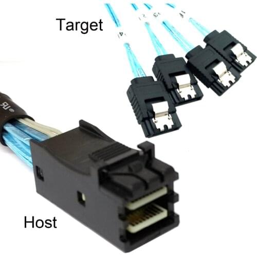 CY Internal Mini SAS SFF-8643 Host to 4 SATA 7pin Target Hard Disk 6Gbps Data Server Raid Cable 50cm