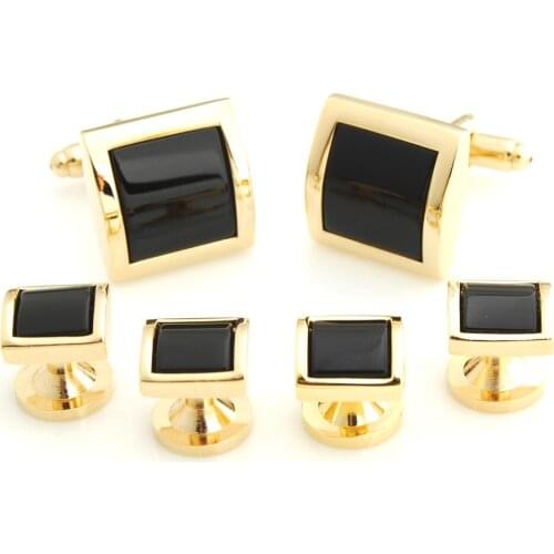 YHCS-04GL Elegant Cambered Surface Stone Cufflinks and Tuxedo Studs Set for Mens Gift