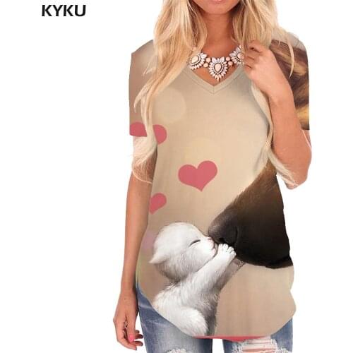 KYKU Dog T-shirt women Animal V-neck Tshirt Lovely T-shirts 3d Painting Funny T shirts Womens Clothing Hip hop Loose Style
