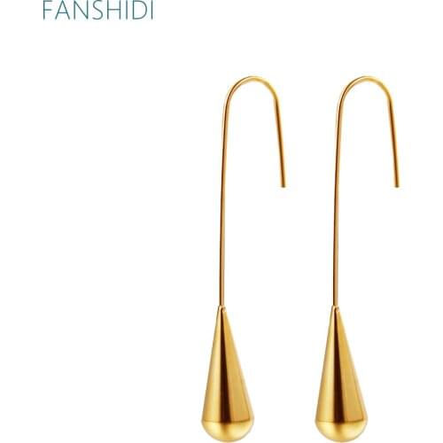 FANSHIDI Water Drop Shape Dangle Earrings For Women Stainless Steel Long Fashion Ear Jewelry brinco