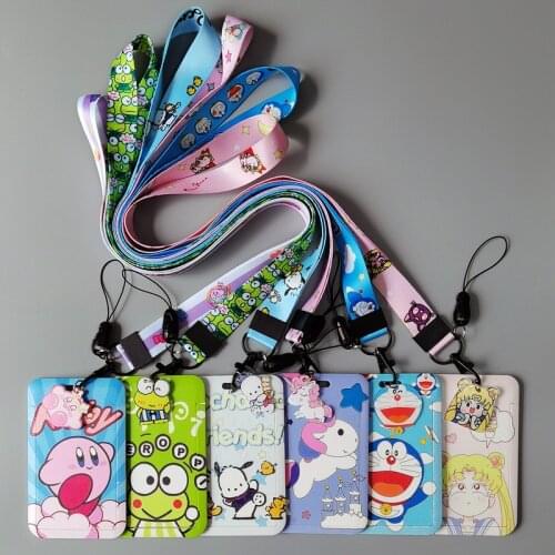 1 Set Anime Card Cases Card Lanyard Key Lanyard Cosplay Badge ID Cards Holders Neck Straps Key Chains Doraemon