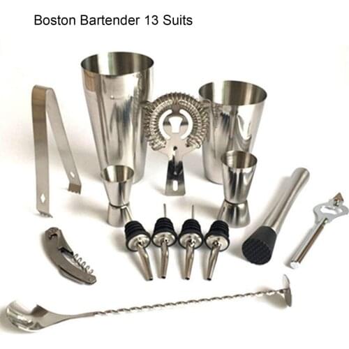 13pcs Stainless Steel Cocktail Shaker Mixer Wine Martini Boston Shaker Set Barware Kit For Bartender Drink Party Bar Tools