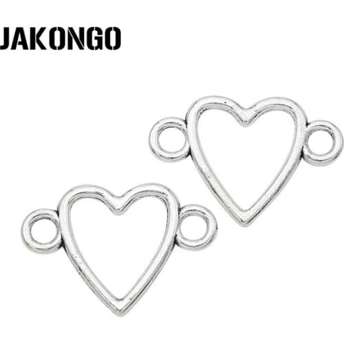 20pcs Antique Silver Plated Heart Charm Connector Pendants for Jewelry Making Bracelet DIY Handmade Craft 24x16mm