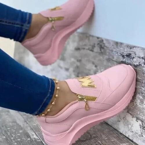 2021 Spring Fashion Womens Shoes Popular Flat-heel Round-head Side Zipper Solid Color Shoes Low-top Leisure Sports Shoes