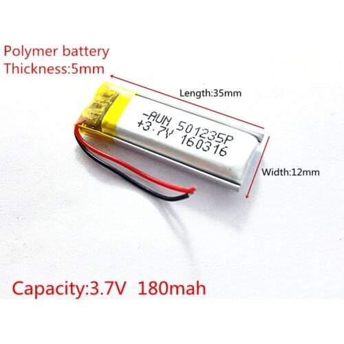 3.7V,180mAH,501235 PLIB; polymer lithium ion / Li-ion battery for GPS,mp3,mp4,mp5,dvd,bluetooth,model toy mobile bluetooth