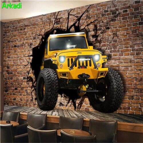 3d mural living room wall wallpaper jeep car broken wall 3D personalized wallpaper decoration custom mural wallpaper ktv backgro