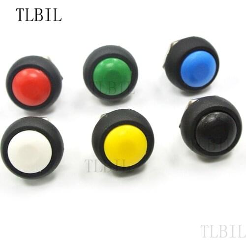 6Pcs Black White Red Green Yellow Blue 12mm Waterproof Momentary Push button Switch 250V