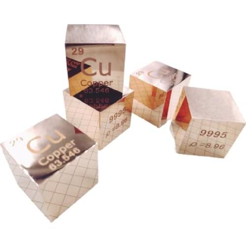 99.95% High Purity Mirror polished Copper Element Cube 25.4mm Metal Density Cubes Carved Element Periodic Table Cube
