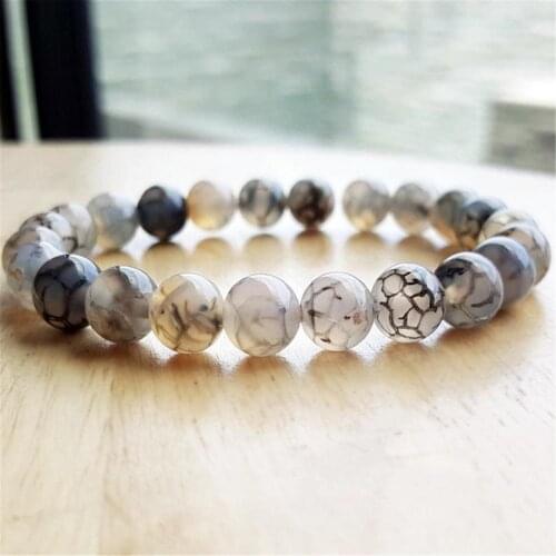 8mm Dragon Veins Agate Gemstone Handmade Mala Bracelet Japa Classic Prayer Wristband Meditation Chakra Buddhism