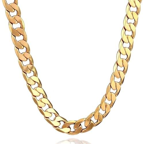 Punk Cuban Chain Gold Necklace Men 45/50/55/60/65/70/75CM Link Curb Chain 18K Long Necklace for Women Fashion Jewelry Charm Gift