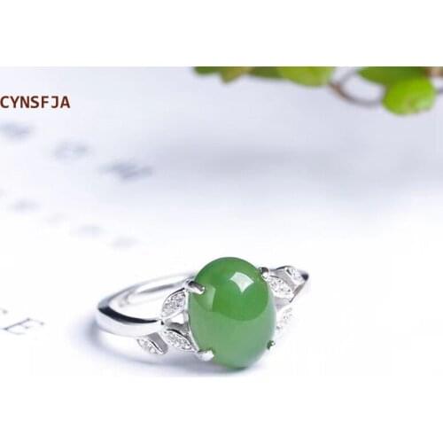 CYNSFJA New Real Rare Certified Natural Hetian Jasper Womens Rings 925 Silver Luck Amulet Nephrite Green Jade Ring Fine Jewelry