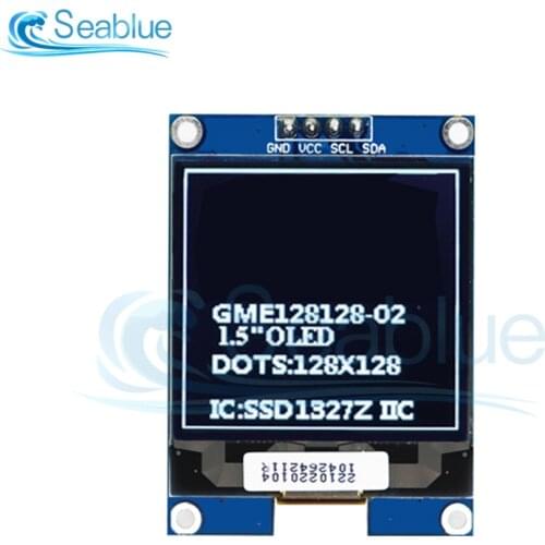 DC 3.3V-5V 1.5 inch 128x128 OLED Shield Screen Module SSD1327 Driver Chip I2C IIC Interface Yellow/White For STM32 For Arduino