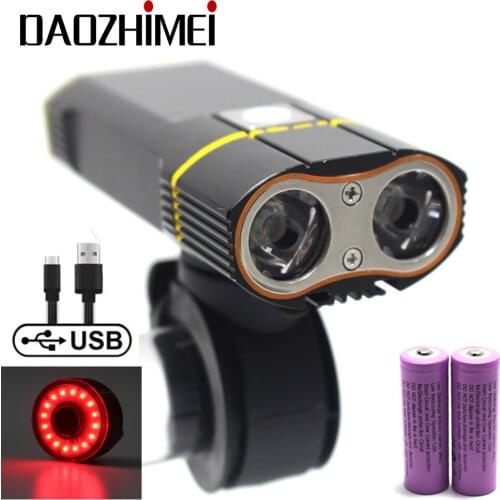 6000LM 2x XML-T6 USB Bicycle Lights Rechargeable Flashlight Waterproof LED Working Front Light Camping Lights+Handlebar Mount