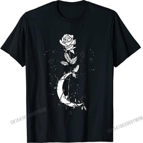 Cute Moon Rose Shirt Occult Witchcraft Gothic Moon T-Shirt Camisas Men Cotton Tees For Men Customized T Shirt Normal Popular