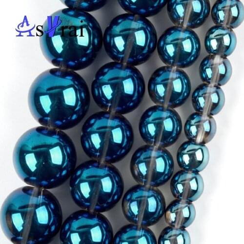 Smooth Dark Blue Glass Beads For Jewelry Making 6/8/10/12mm Spacer Loose Round Beads Diy Bracelets Accessories 15"