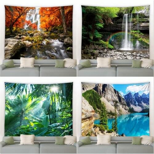 Forest Landscape Printed Tapestry Tropical Plants Waterfall Autumn Scenery Tapestries Wall Hanging Blanket Beach Picnic Carpet