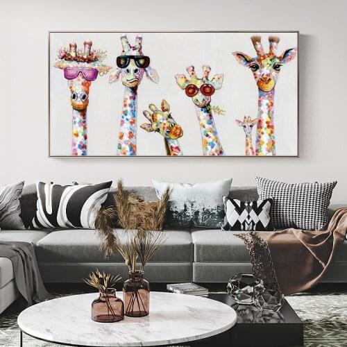 Canvas Print Animal Picture Giraffe Family Painting Wall Art for Living Room Home Decor No Frame