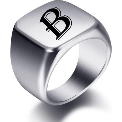 Engraved Name Rings Stainless Steel Personalize Words Initials Letters Signet Ring For Men Women Wedding Gifts