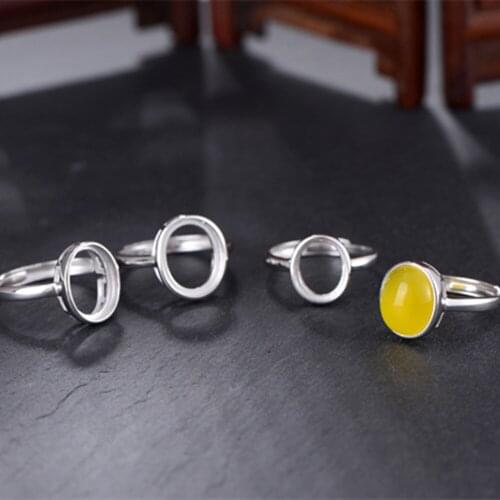 Ring Blank (9x11mm/10x12mm/10x13mm/11x14mm Round Blank) White Gold Plated 925 Silver Ring Base Adjustable Ring Setting R900B