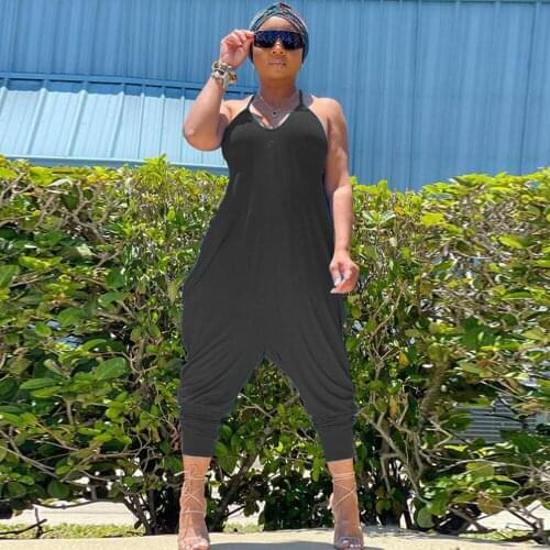 2021 New Solid Color Women Streetwear Rompers Ladies V Neck Sleeveless Loose Jumpsuit Female Simple Casual Summer Long Playsuit