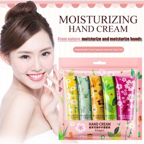 5Pcs/Set Images Hand Cream Plant Extract Fragrance Moisturizing Nourishing Hand Care WH998
