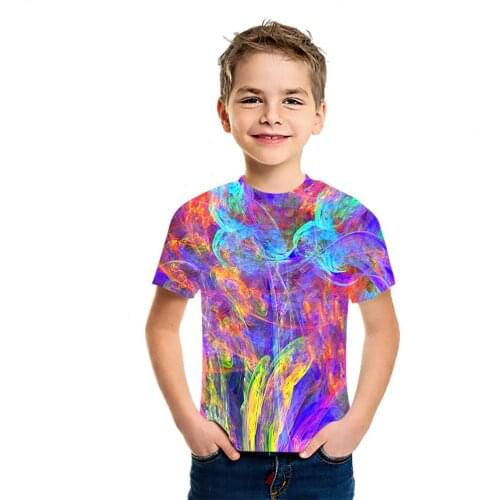 Summer New T-Shirt Boys And Girls 3D Colorful Printing Short Sleeve Loose Round Neck Top Casual Creative Versatile Bottom Coat