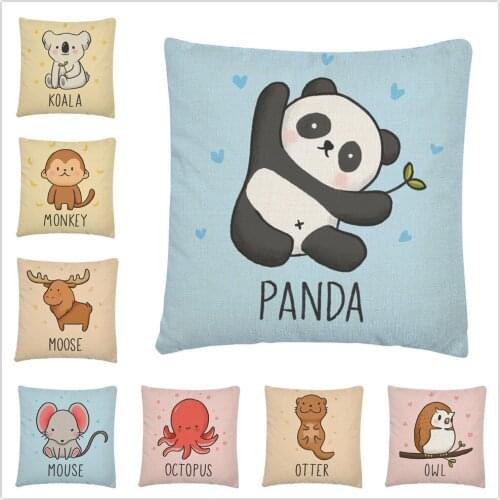 Cute Childish Wild Animals Cartoon Pattern Linen Cushion Cover Pillowcase Home Sofa Car Decoration Pillowcase 45X45Cm