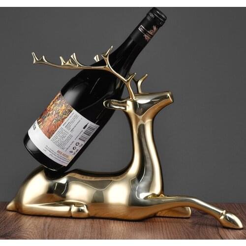 Metal creative red wine rack copper deer ornament family living room wine bottle European wine cabinet display rack ironart rack