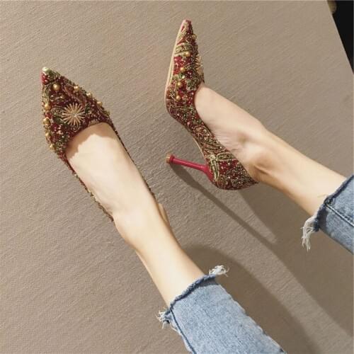 9cm High Heels Sexy Pearl Stiletto Wedding Shoes for Women Bride Shoes Ladies Heel Pumps Comfortable Shoes Womens High Heel