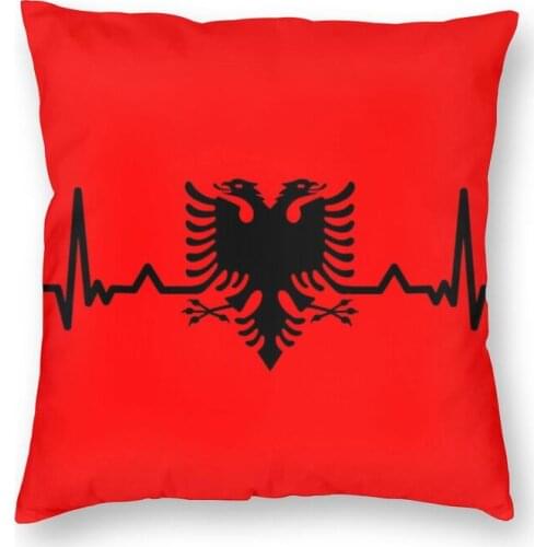 Heartbeat Albania Flag Cushion Cover 40x40cm Home Decorative Albanian Eagle Shqiponja Throw Pillow For Living Room Double-Sided