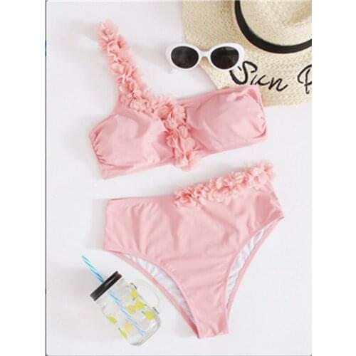 2021 New Sexy Bikini Women Solid Bikini Set Push Up Swimwear Female One Shoulder Swimsuit Bathing Suit Summer Beachwear