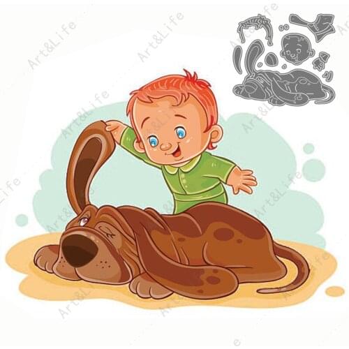 Cute Boy And Dog Hot New Metal Cutting Dies Stencils for Making Scrapbooking Album Festival Birthday Card Embossing Cut Dies