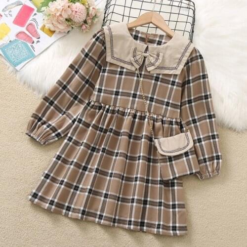 New Spring Kids Plaid Dresses for Girls Cute Girl Party Dress Long Sleeve Children Clothing Elegant Cotton Baby Vestidos 2021
