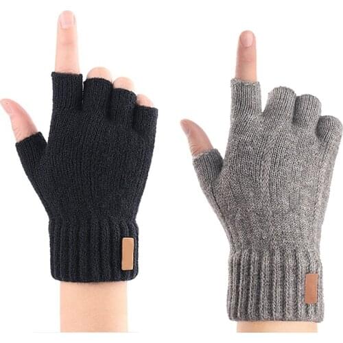 Autumn Winter Fashion Cashmere Mitten Pure Color Keep Warm Half Finger Gloves for Men Women Outdoor Travel Knitted Gloves Unisex