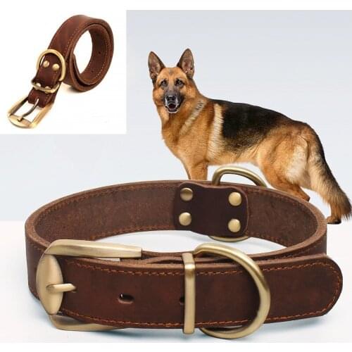 Dog Cowhide CollarsDog CollarsMedium Large Dogs Golden Retrievers German Shepherd Collars Collars Leather Leash Pet Supplies