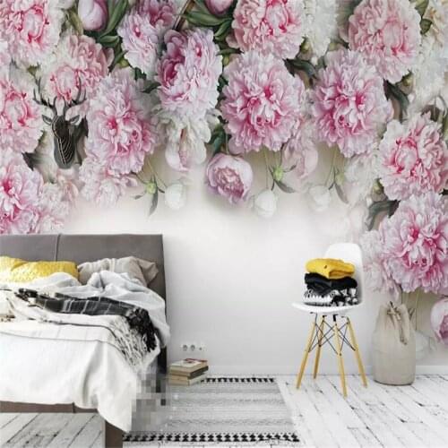 Romantic Peony TV background wall professional production mural wholesale wallpaper mural poster photo wall
