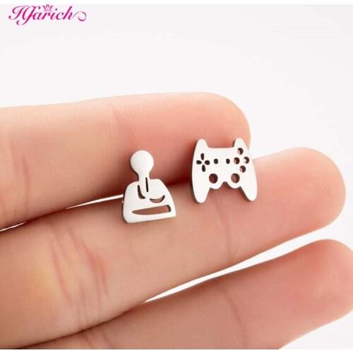 Hfarich Personalise Stainless Steel Game Boy Earrings for Men Punk Gamepad Stud Earrings Game Lovers Jewelry 2021