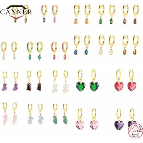 CANNER 925 Sterling Silver Colored Stone Pendant Ear Buckle Huggie Drop Earrings for Women Cartilage Piercing Earring Jewelry