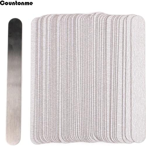 Grey Replacement SandPaper Files 200Pcs Self-adhesive Pads With Stainless Steel Straight Handle Manicure Salon Nail Art Files